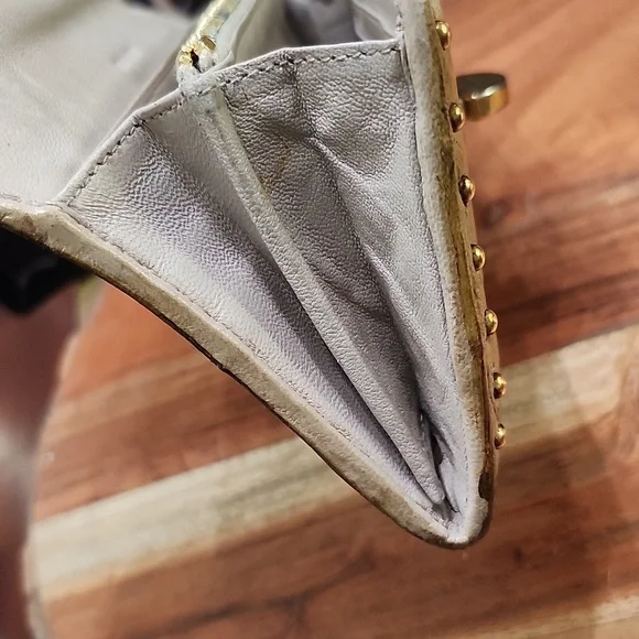 Miu Miu Tan Distressed Studded Wallet W/antique Finish - Picture 9 of 15